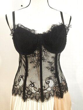Elegant Large Polyester Elastane Black Lace Bustier Corset Top